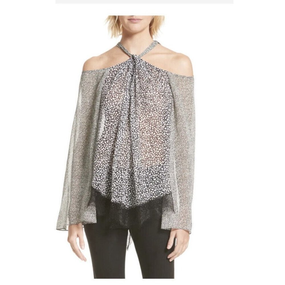 Derek Lam‎ 10 Crosby Womens White Black Animal Print Halter Top Shirt Size 2